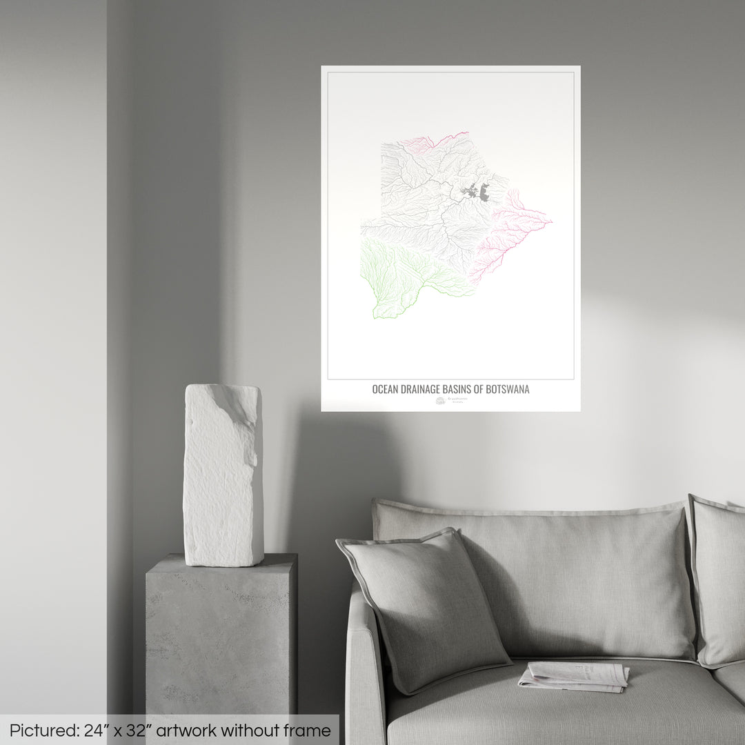 Botswana - Ocean drainage basin map, white v1 - Fine Art Print