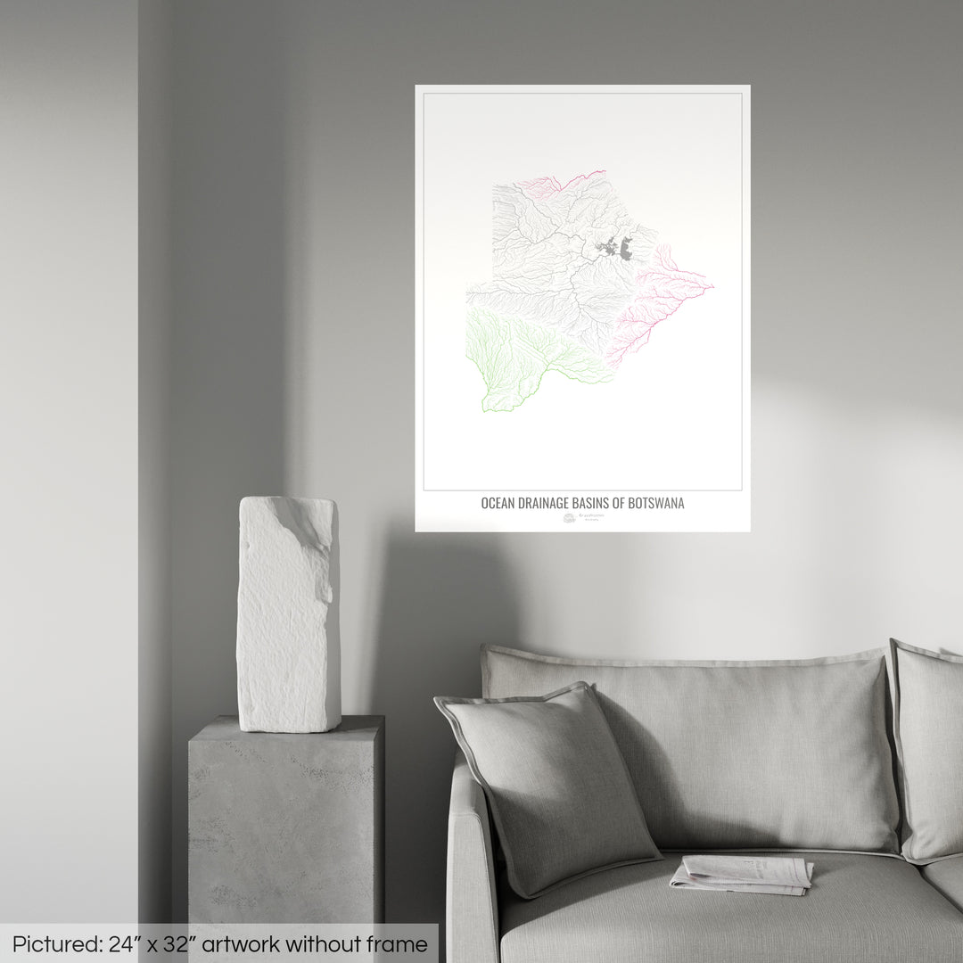 Botswana – Karte des Einzugsgebiets des Ozeans, weiß v1 – Kunstdruck