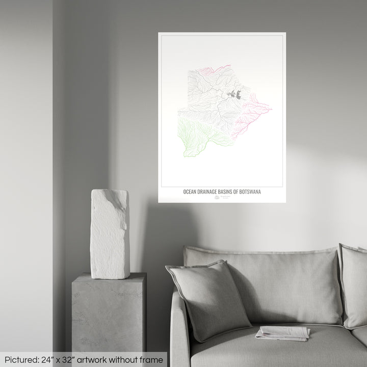 Botswana – Karte des Einzugsgebiets des Ozeans, weiß v1 – Kunstdruck