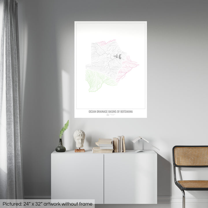 Botsuana - Mapa da bacia de drenagem oceânica, branco v1 - Impressão de arte fotográfica