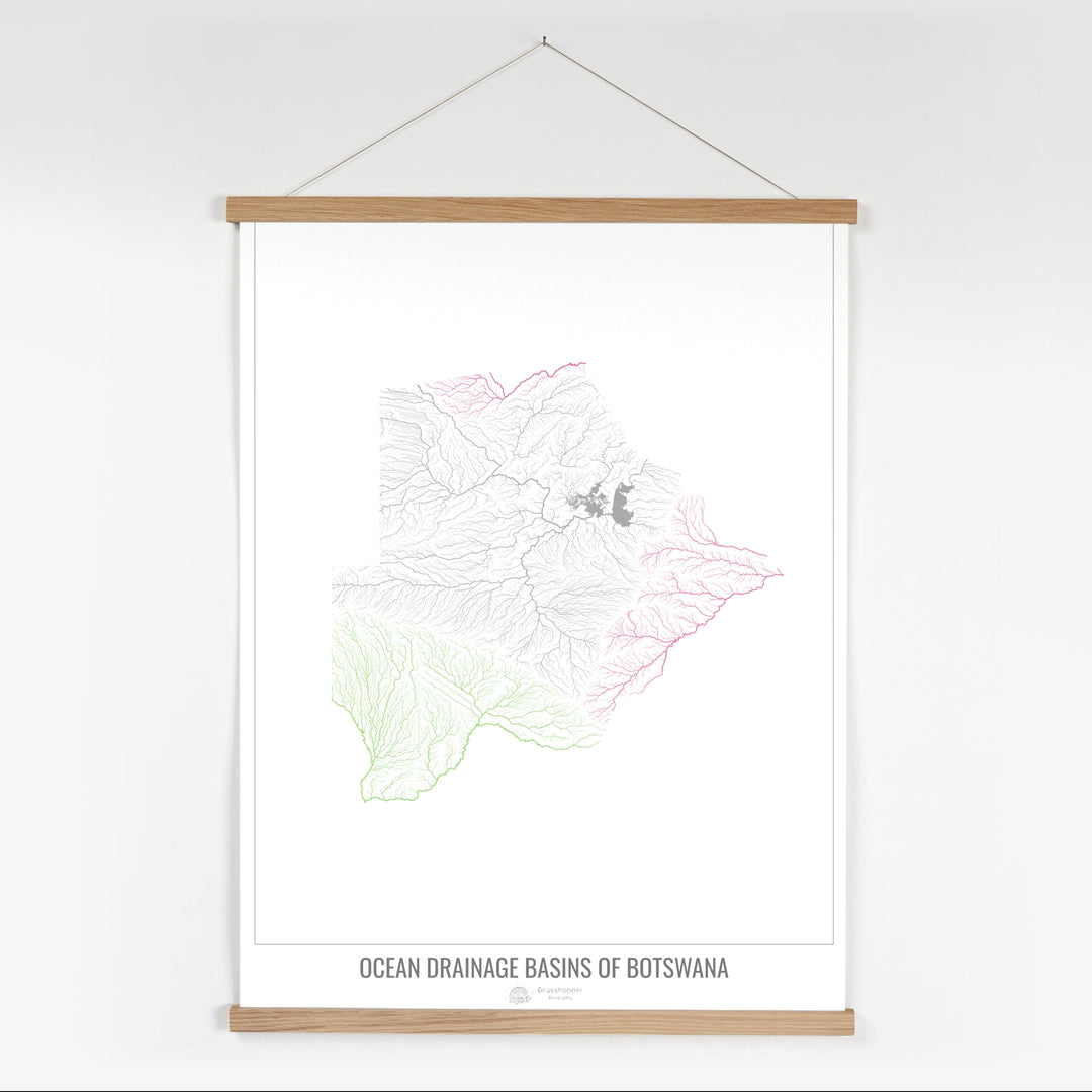 Botswana - Ocean drainage basin map, white v1 - Fine Art Print with Hanger