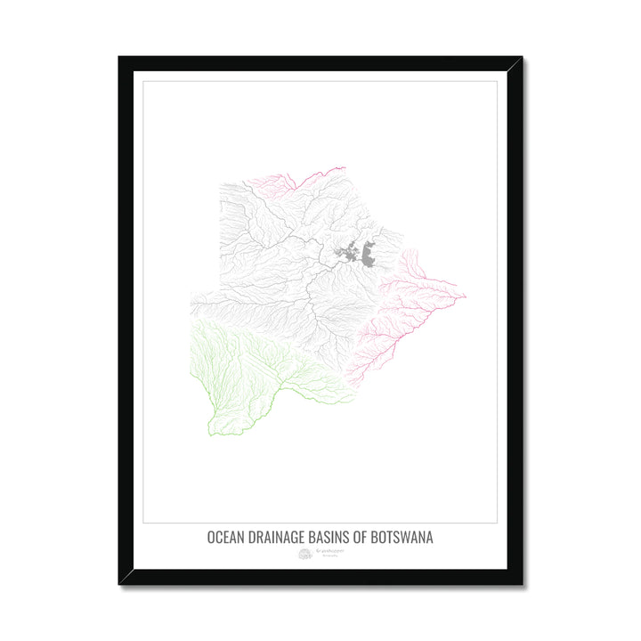 Botswana - Ocean drainage basin map, white v1 - Framed Print