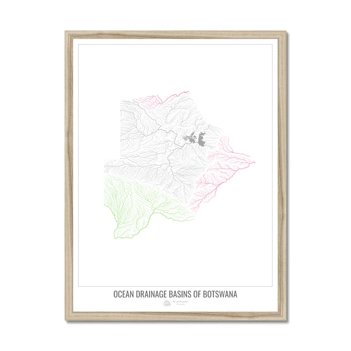 Botswana - Ocean drainage basin map, white v1 - Framed Print