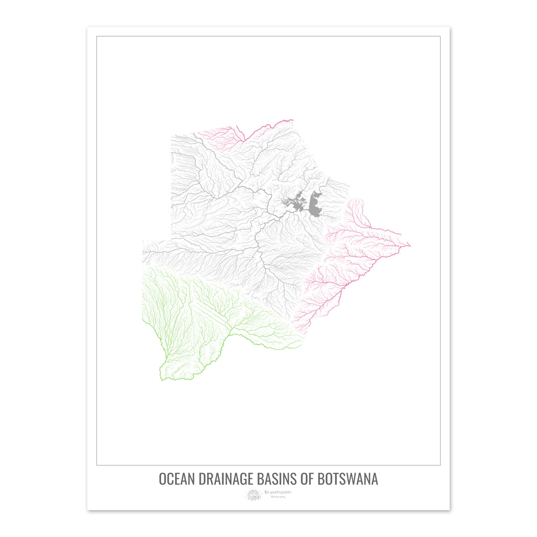 Botswana - Ocean drainage basin map, white v1 - Photo Art Print