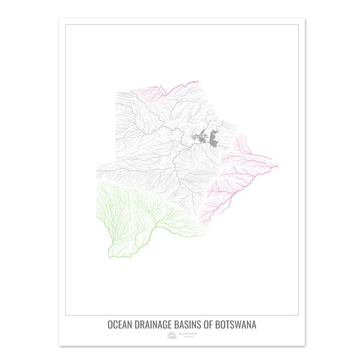 Botsuana - Mapa da bacia de drenagem oceânica, branco v1 - Impressão de arte fotográfica