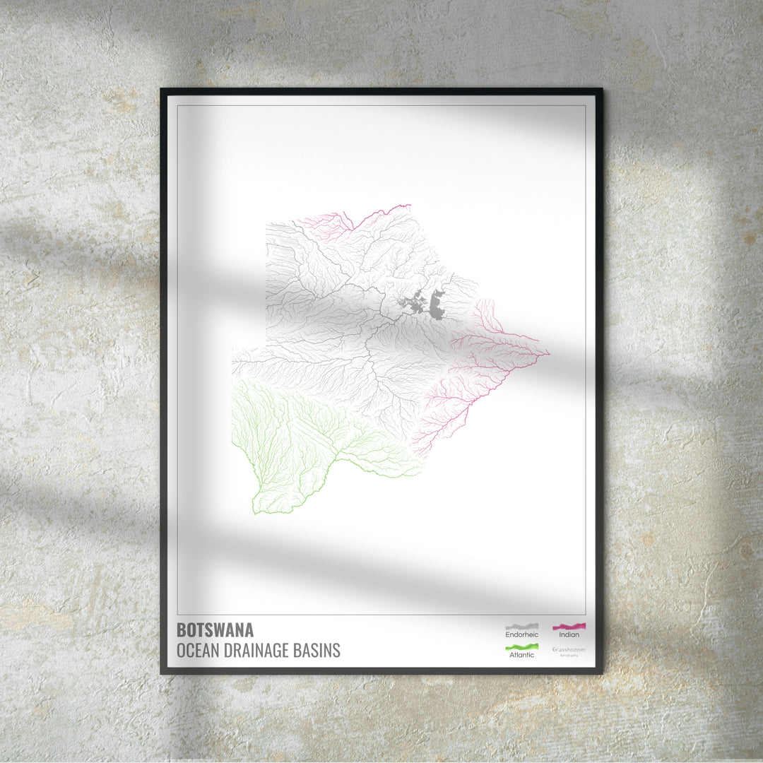 Botswana - Ocean drainage basin map, white with legend v1 - Photo Art Print