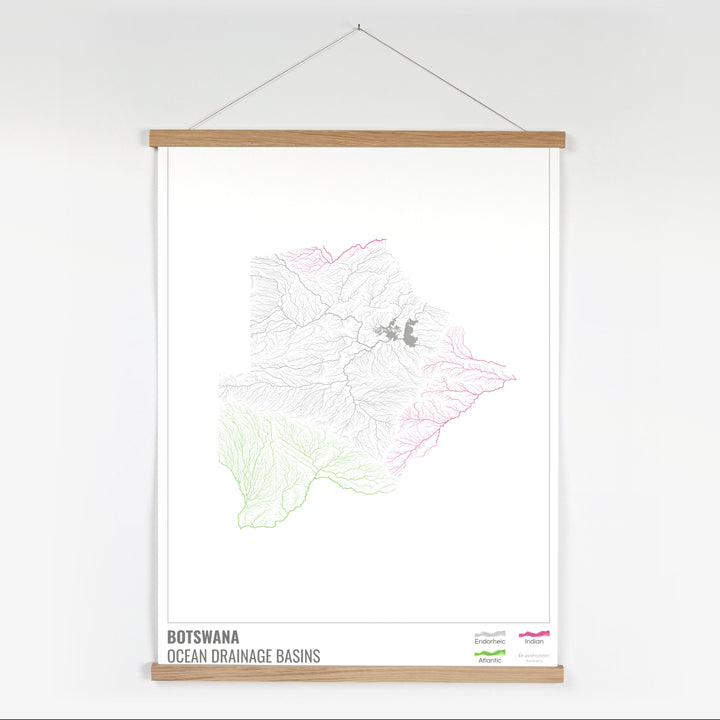 Botswana - Ocean drainage basin map, white with legend v1 - Fine Art Print with Hanger