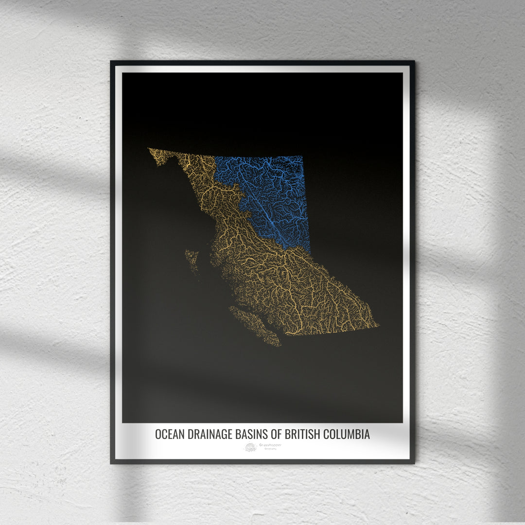 British Columbia - Ocean drainage basin map, black v1 - Photo Art Print