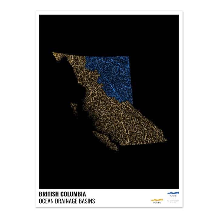 British Columbia - Ocean drainage basin map, black with legend v1 - Photo Art Print