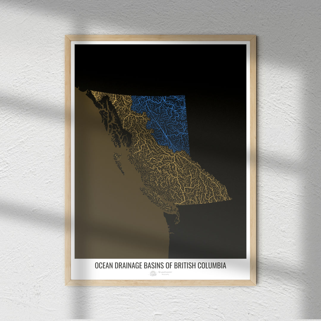 British Columbia - Ocean drainage basin map, black v2 - Photo Art Print