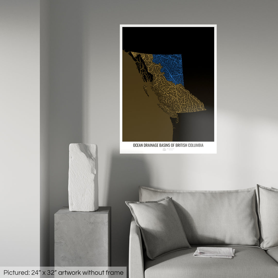 British Columbia - Ocean drainage basin map, black v2 - Photo Art Print