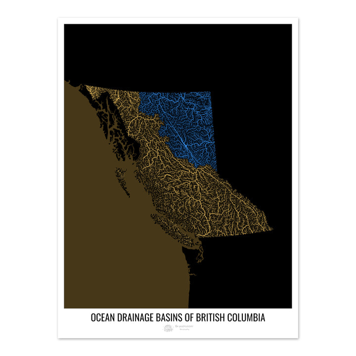 British Columbia - Ocean drainage basin map, black v2 - Photo Art Print