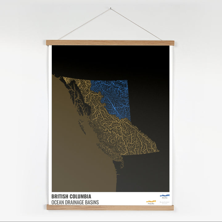 British Columbia - Ocean drainage basin map, black with legend v2 - Fine Art Print with Hanger