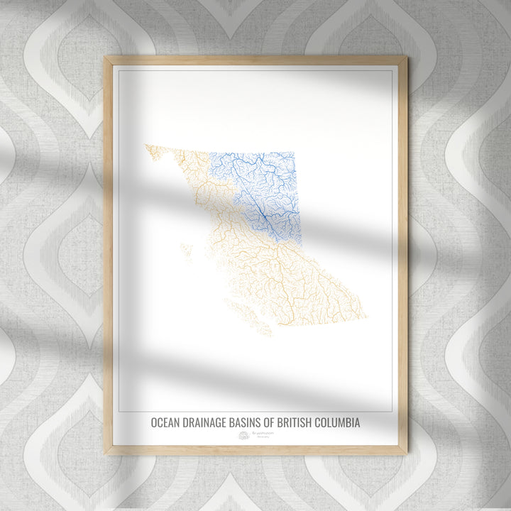 British Columbia - Karte des Einzugsgebiets des Ozeans, weiß v1 - Fine Art Print