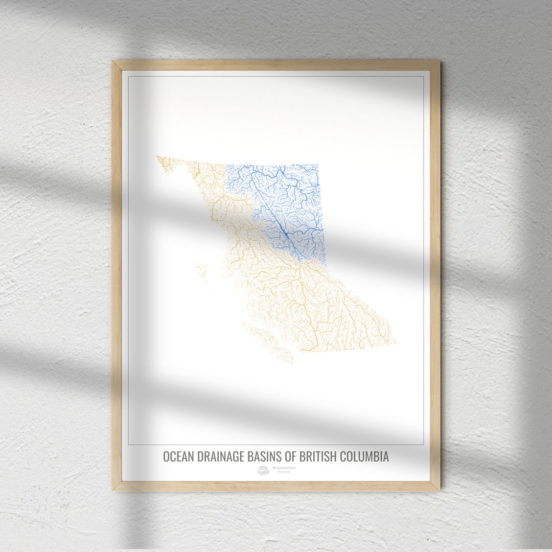 British Columbia - Ocean drainage basin map, white v1 - Photo Art Print