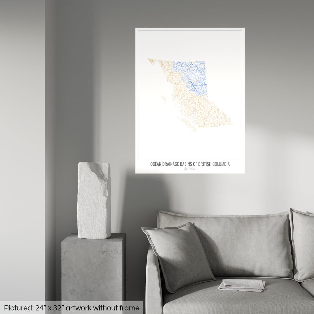 British Columbia - Karte des Einzugsgebiets des Ozeans, weiß v1 - Fine Art Print