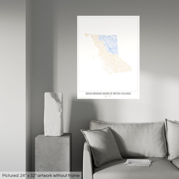 British Columbia - Karte des Einzugsgebiets des Ozeans, weiß v1 - Fine Art Print