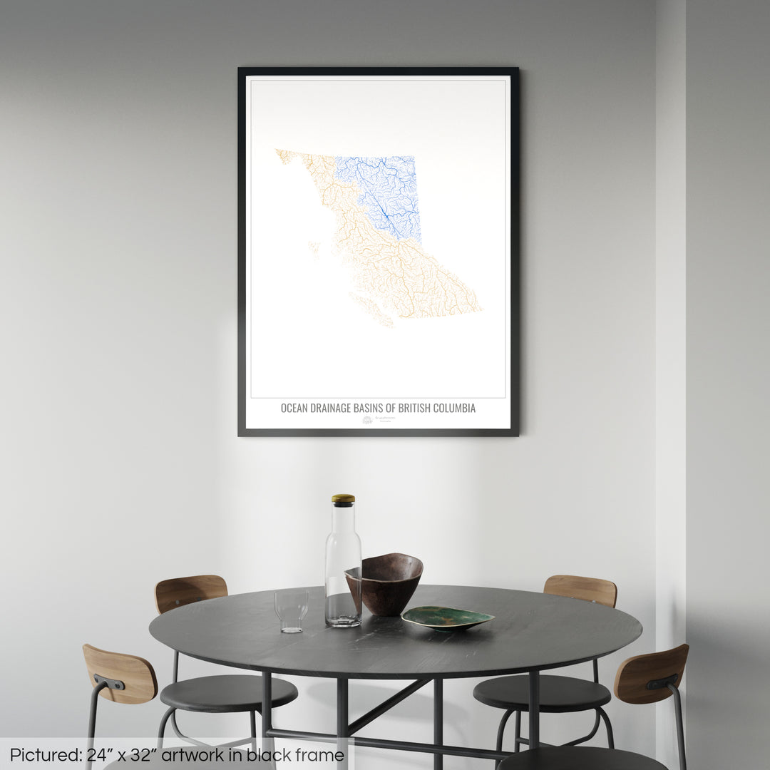 British Columbia - Ocean drainage basin map, white v1 - Framed Print