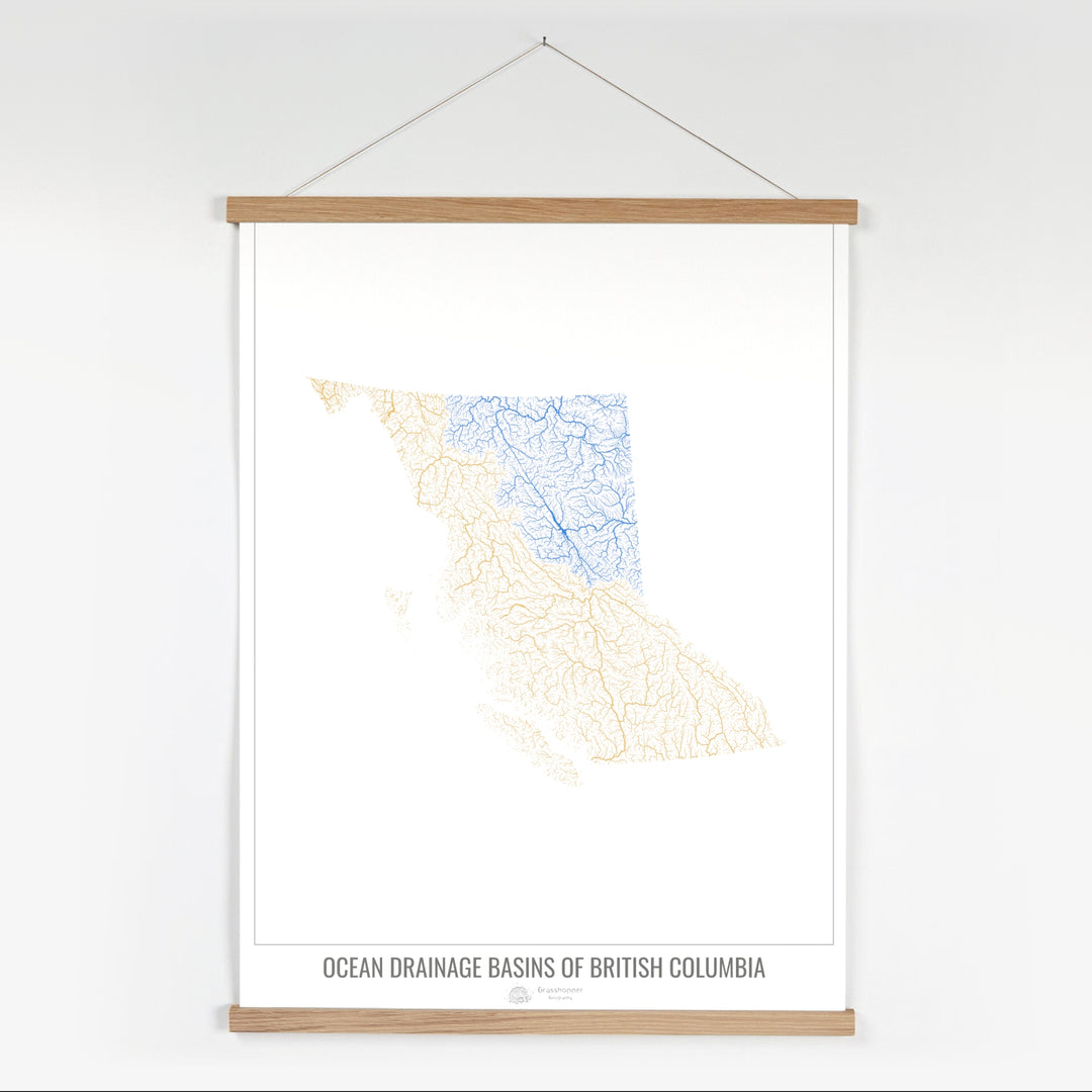 Colombie-Britannique - Carte du bassin versant océanique, blanc v1 - Tirage d'art avec cintre