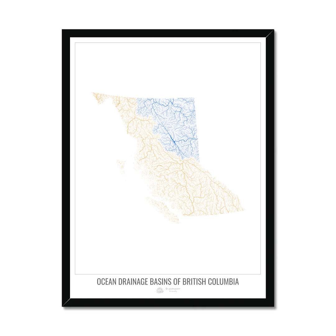 British Columbia - Ocean drainage basin map, white v1 - Framed Print