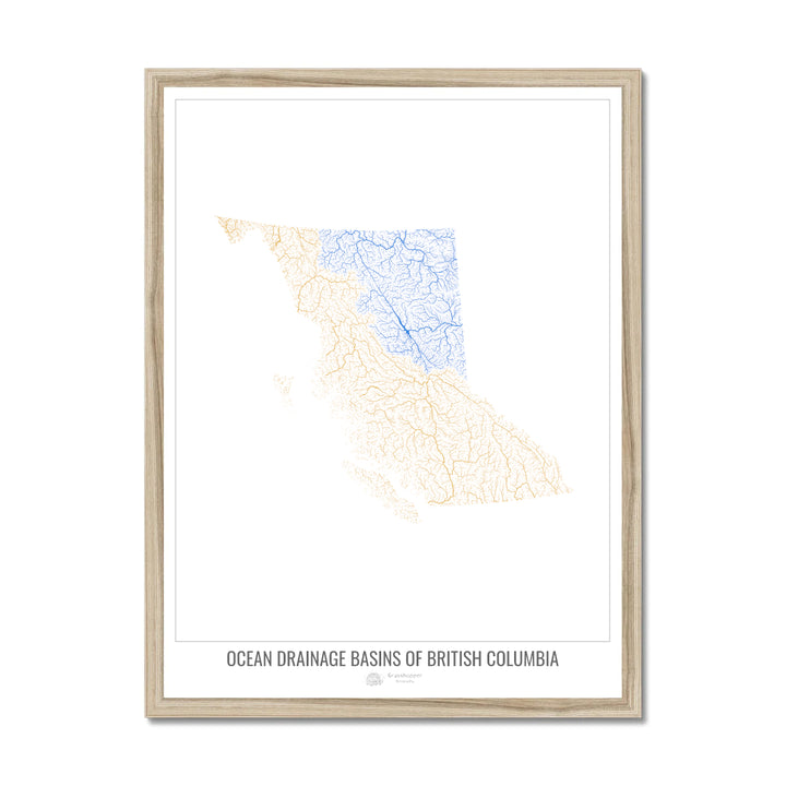 British Columbia - Ocean drainage basin map, white v1 - Framed Print