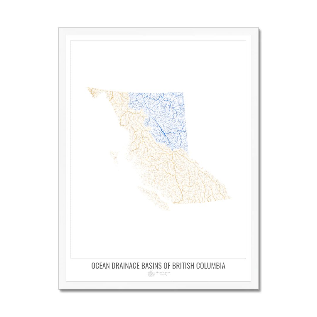 British Columbia - Ocean drainage basin map, white v1 - Framed Print