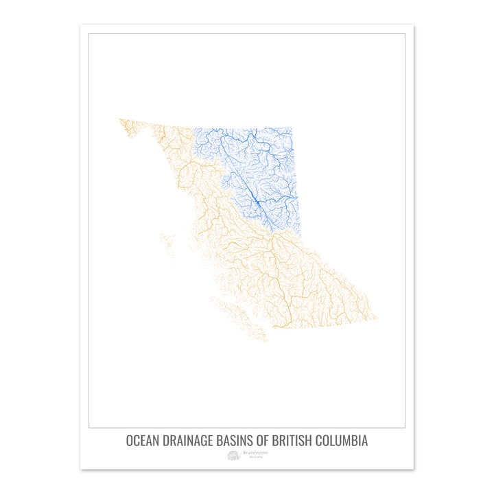 British Columbia - Ocean drainage basin map, white v1 - Photo Art Print
