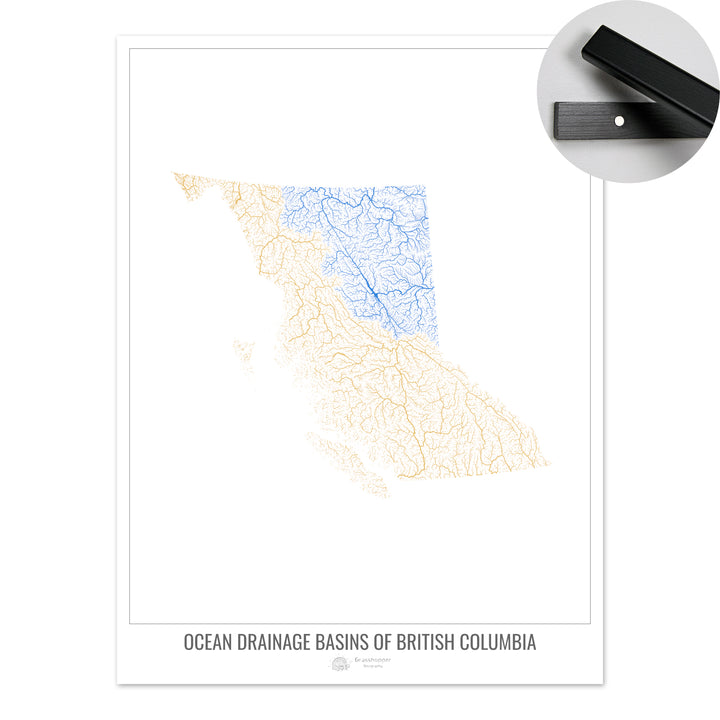 Columbia Británica - Mapa de la cuenca de drenaje oceánico, blanco v1 - Impresión artística con percha