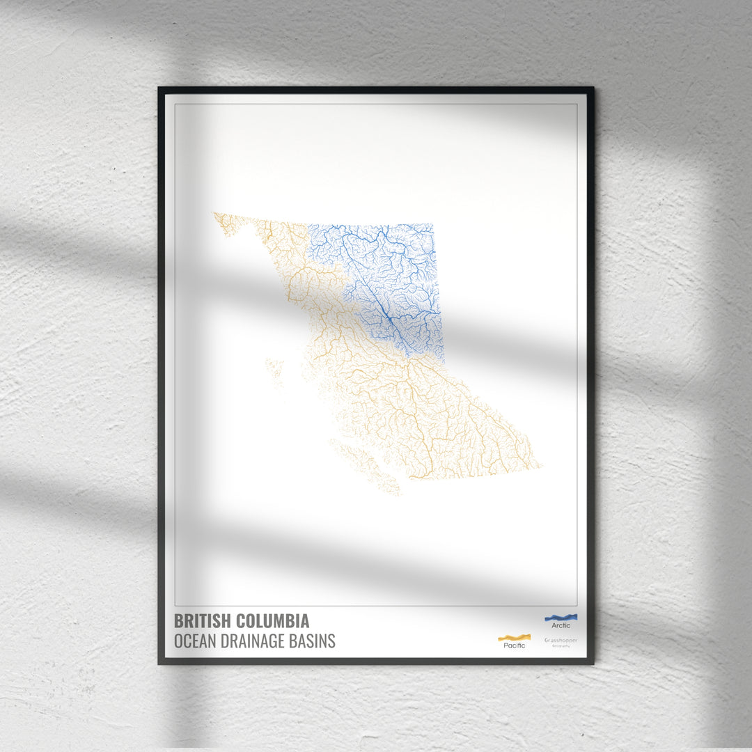 British Columbia - Ocean drainage basin map, white with legend v1 - Fine Art Print
