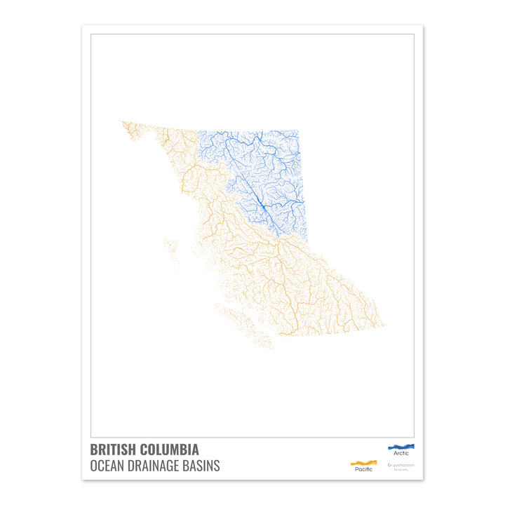 British Columbia - Ocean drainage basin map, white with legend v1 - Photo Art Print