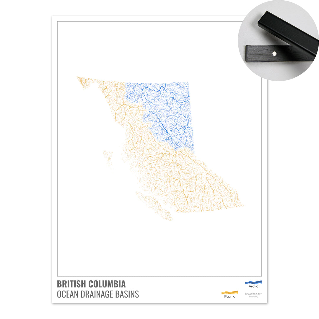 British Columbia - Ocean drainage basin map, white with legend v1 - Fine Art Print with Hanger