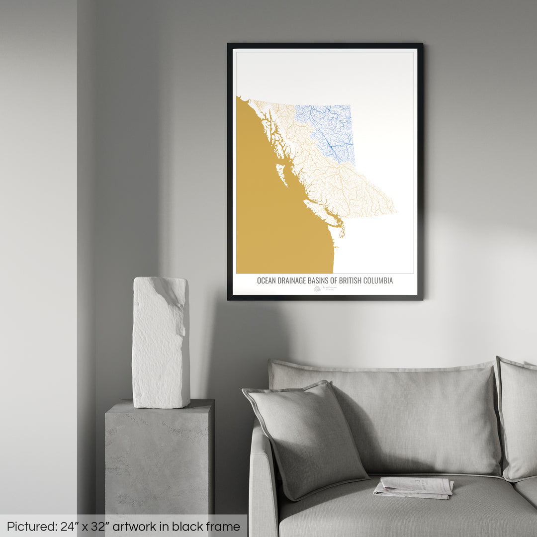 British Columbia - Ocean drainage basin map, white v2 - Framed Print