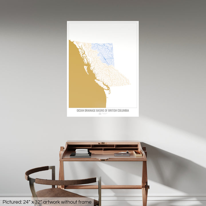 British Columbia - Karte des Einzugsgebiets des Ozeans, weiß v2 - Fine Art Print