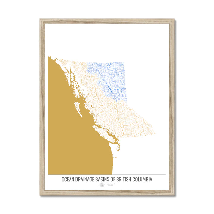 British Columbia - Ocean drainage basin map, white v2 - Framed Print