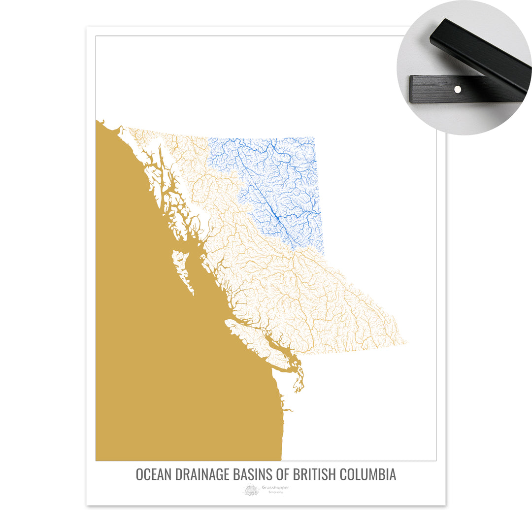 British Columbia - Ocean drainage basin map, white v2 - Fine Art Print with Hanger