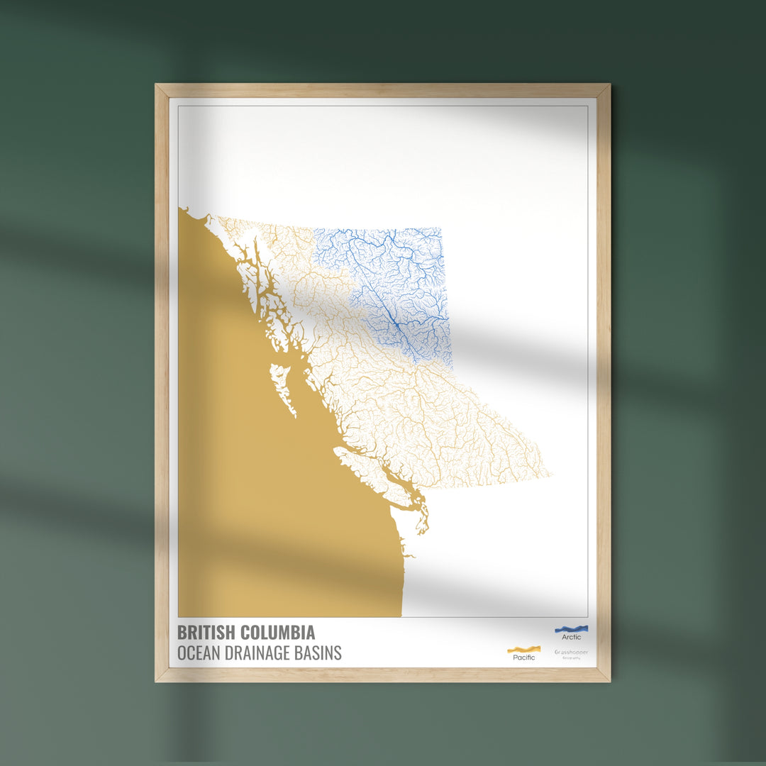 British Columbia - Ocean drainage basin map, white with legend v2 - Fine Art Print