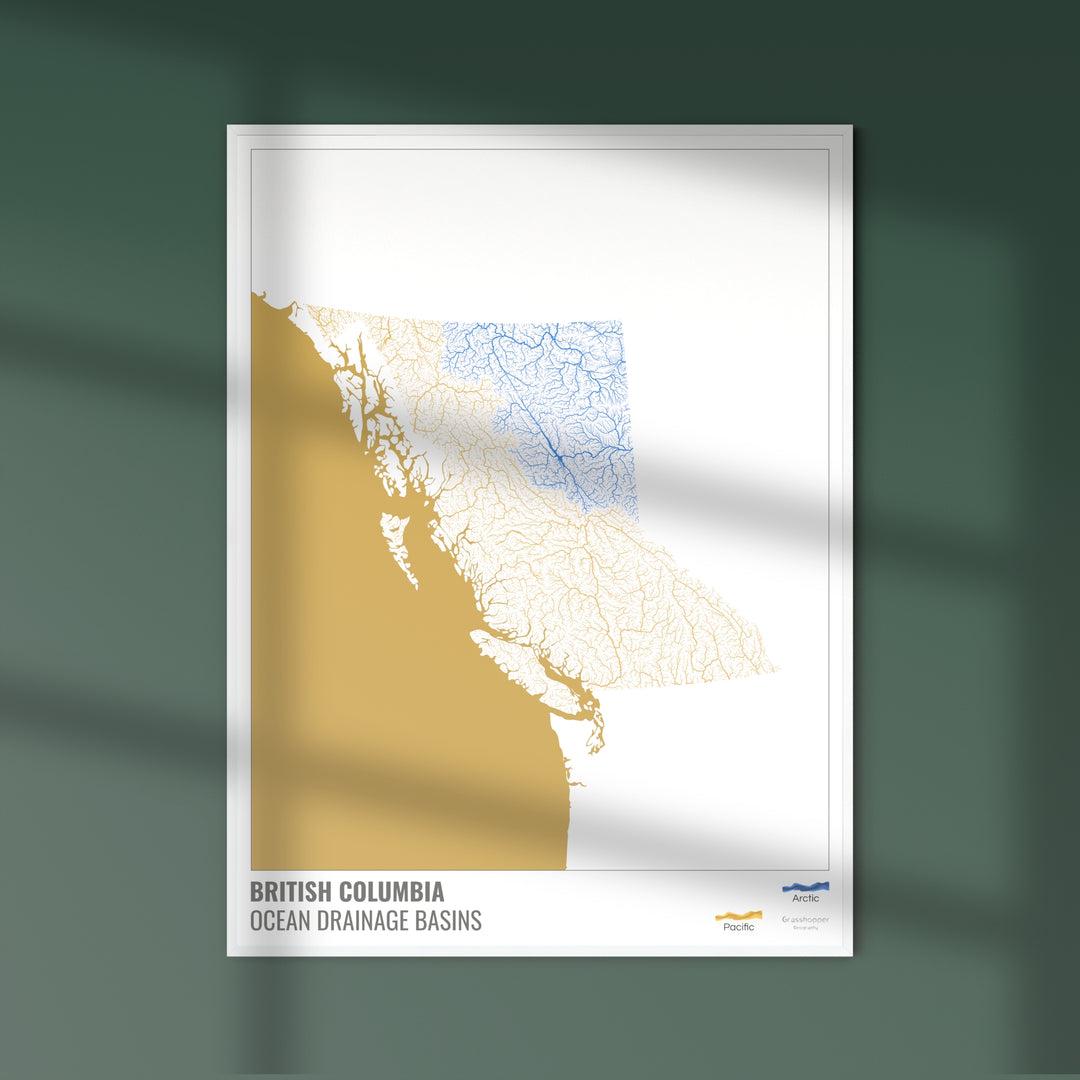 British Columbia - Ocean drainage basin map, white with legend v2 - Photo Art Print