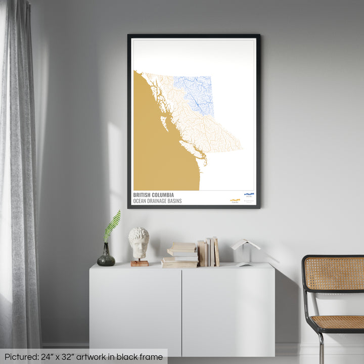 British Columbia - Ocean drainage basin map, white with legend v2 - Framed Print