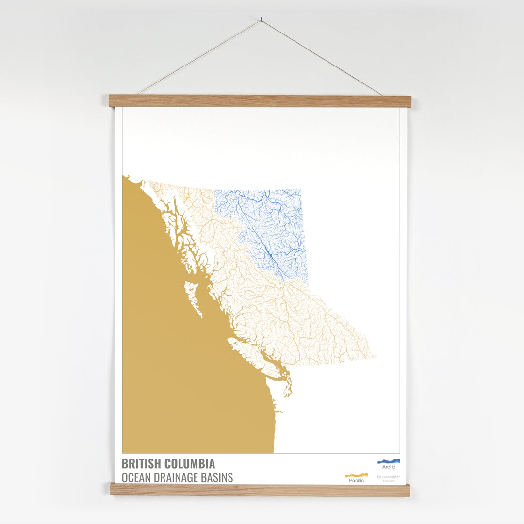 British Columbia - Ocean drainage basin map, white with legend v2 - Fine Art Print with Hanger