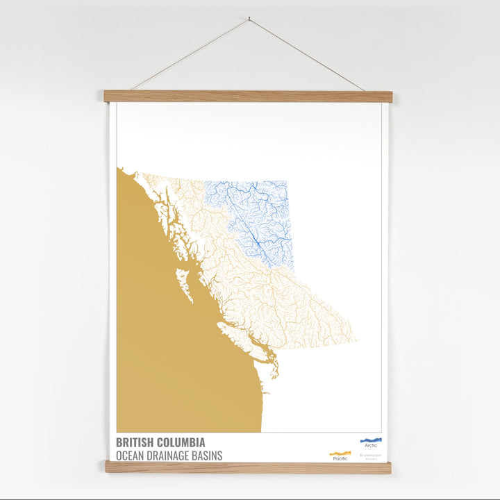 Columbia Británica - Mapa de la cuenca de drenaje oceánico, blanco con leyenda v2 - Impresión artística con percha