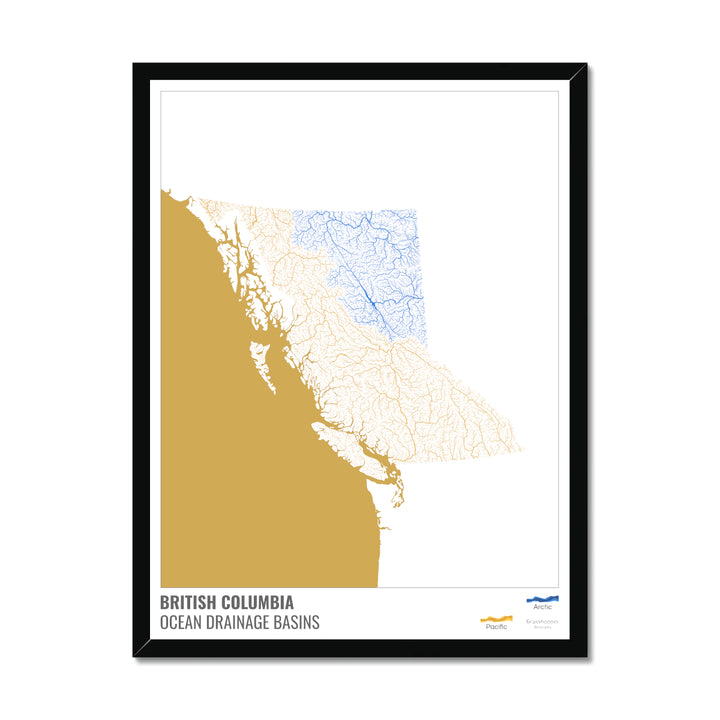 British Columbia - Ocean drainage basin map, white with legend v2 - Framed Print
