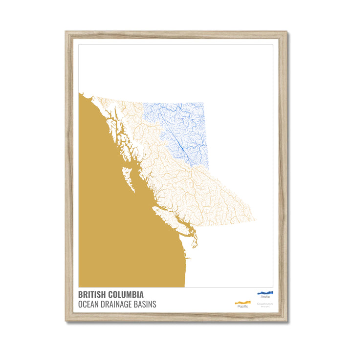 British Columbia - Ocean drainage basin map, white with legend v2 - Framed Print