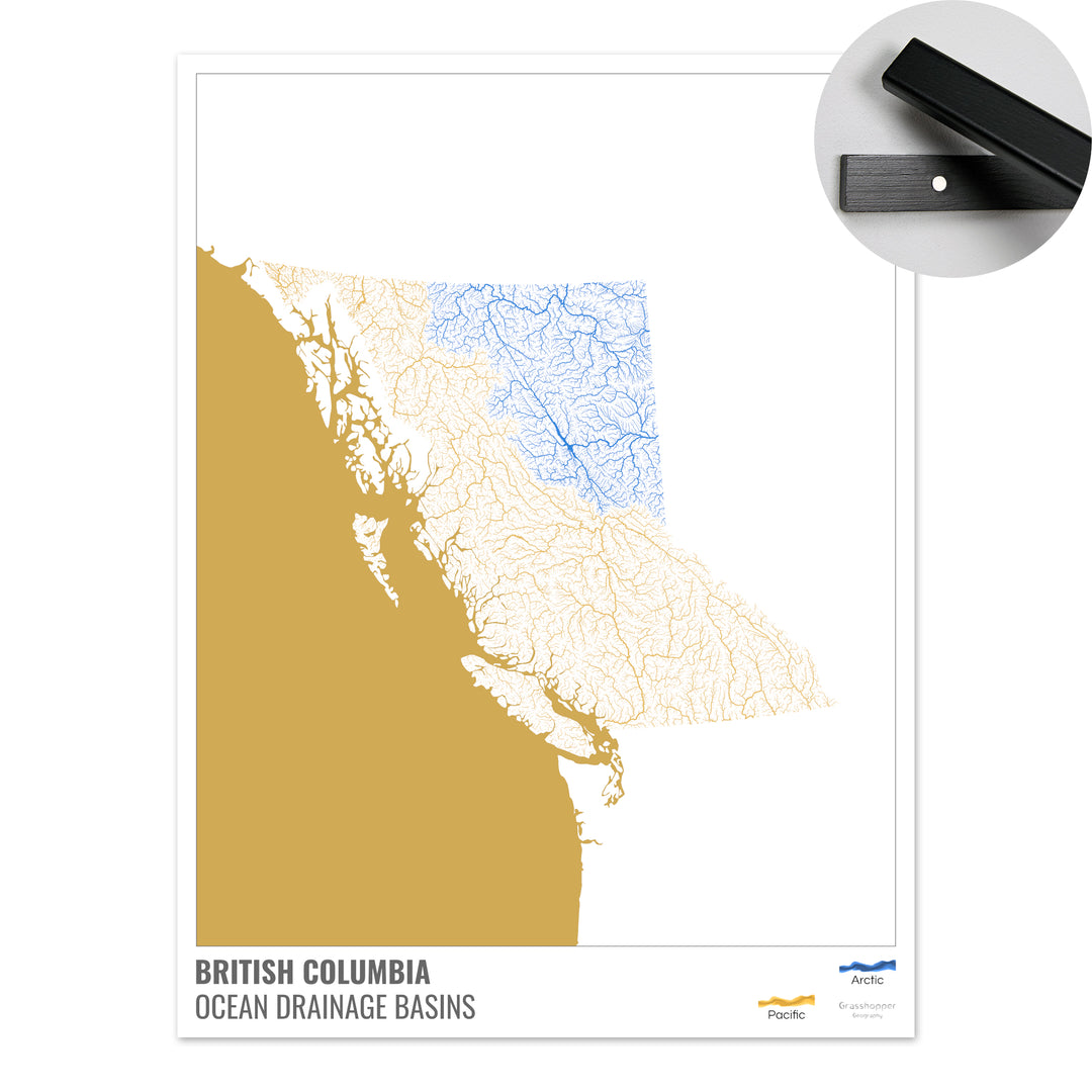 British Columbia - Ocean drainage basin map, white with legend v2 - Fine Art Print with Hanger