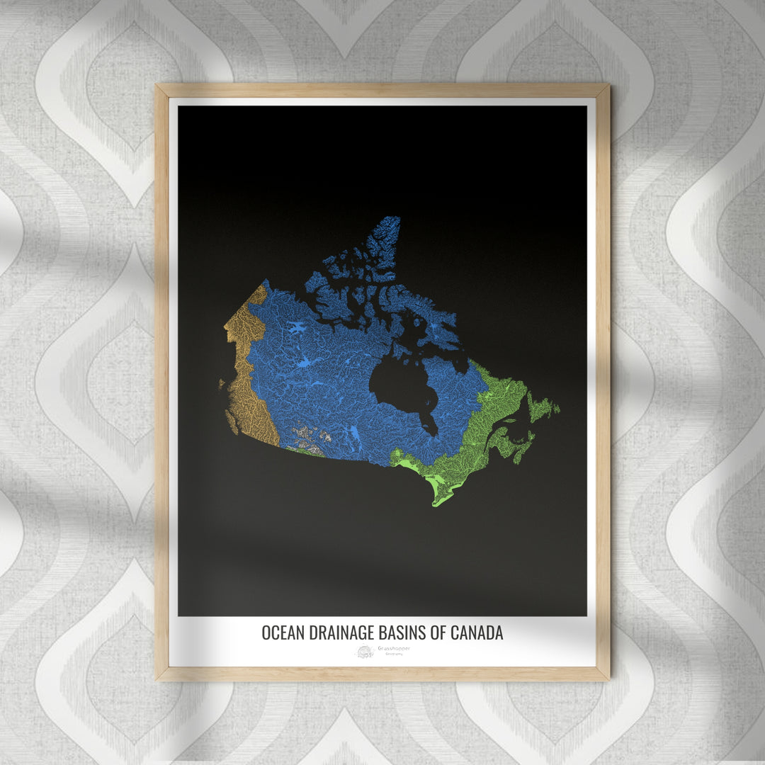 Canada - Ocean drainage basin map, black v1 - Photo Art Print