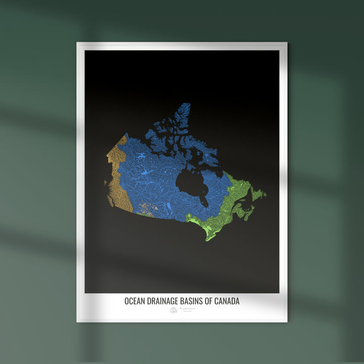 Canada - Ocean drainage basin map, black v1 - Fine Art Print