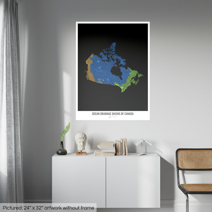 Canada - Carte des bassins hydrographiques océaniques, noir v1 - Tirage d'art