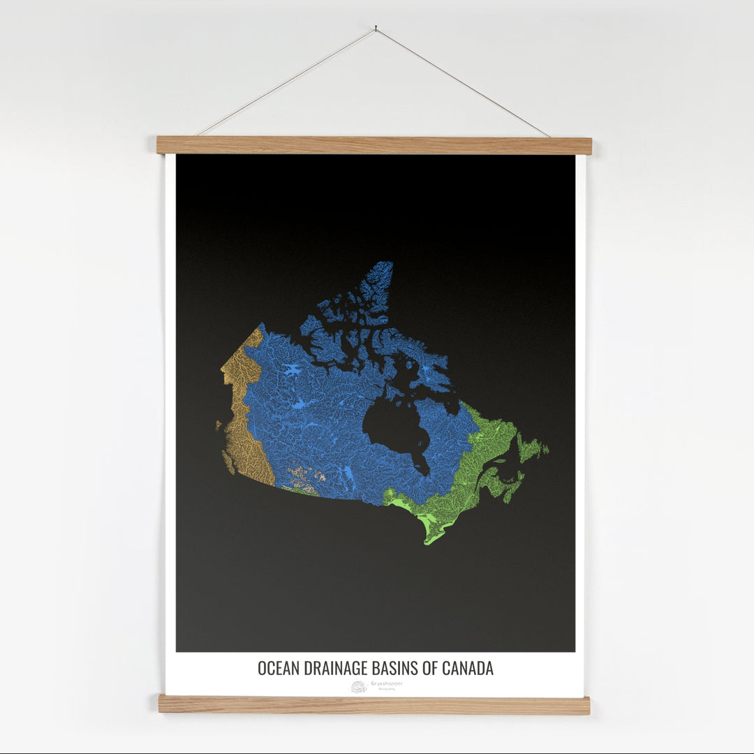 Canada - Ocean drainage basin map, black v1 - Fine Art Print with Hanger