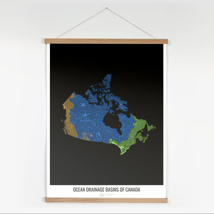 Canada - Carte des bassins hydrographiques océaniques, noir v1 - Tirage d'art avec cintre