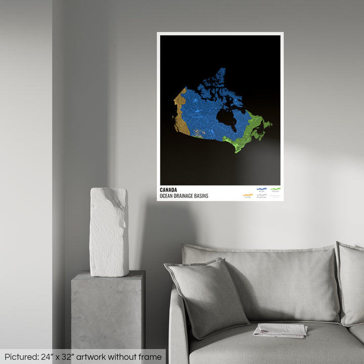 Canada - Ocean drainage basin map, black with legend v1 - Photo Art Print