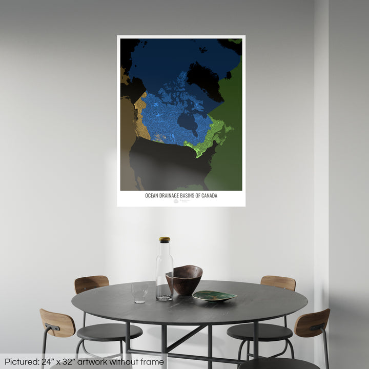 Canada - Ocean drainage basin map, black v2 - Photo Art Print